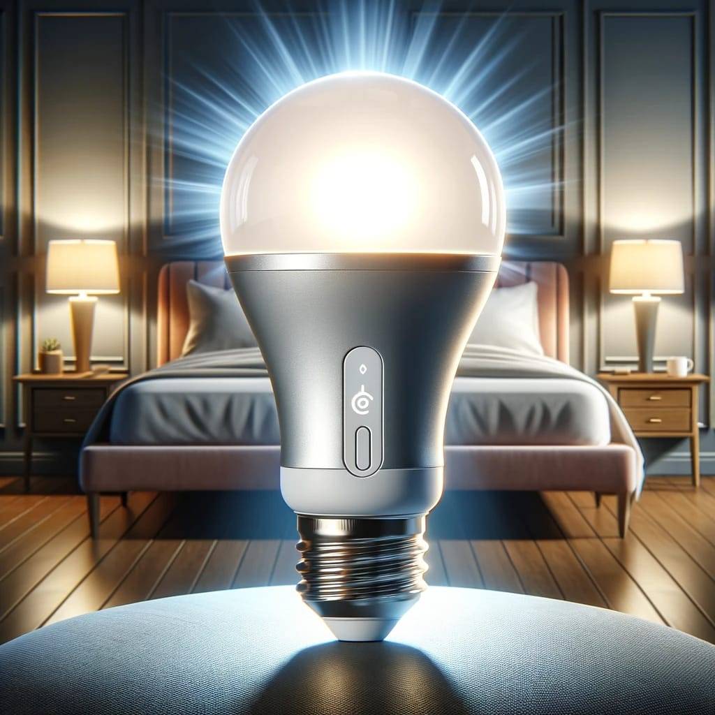 An ultra-realistic illustration of a dimmable smart bulb, showcasing its feature of adjustable brightness.