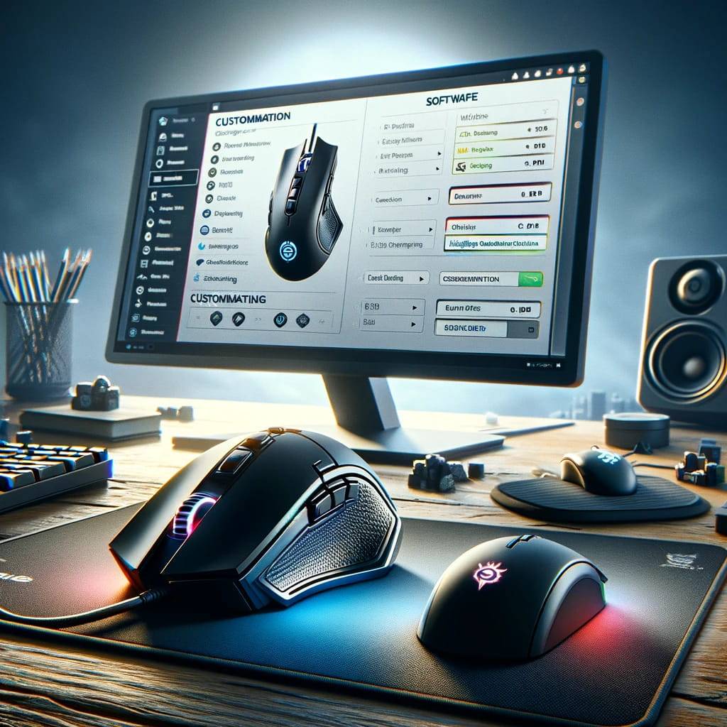  an image showcasing the customization and software capabilities of a high-performance gaming mouse. Visualize a sleek gaming mouse