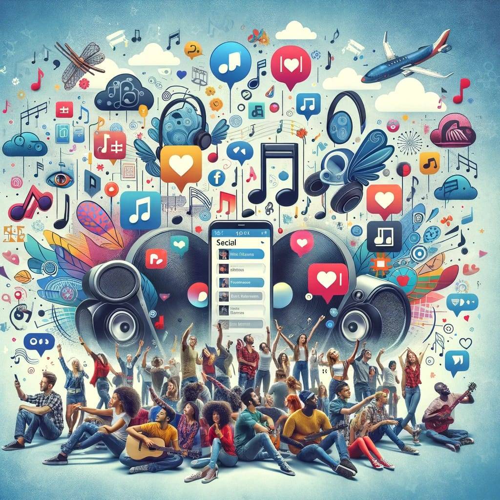 an engaging image that illustrates the social features of music streaming platforms.