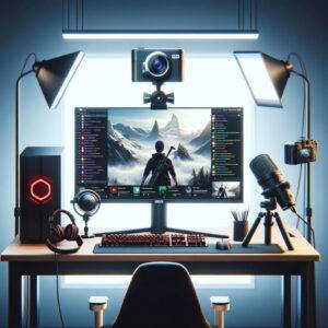 A vibrant and dynamic digital artwork depicting the world of gaming streaming.
