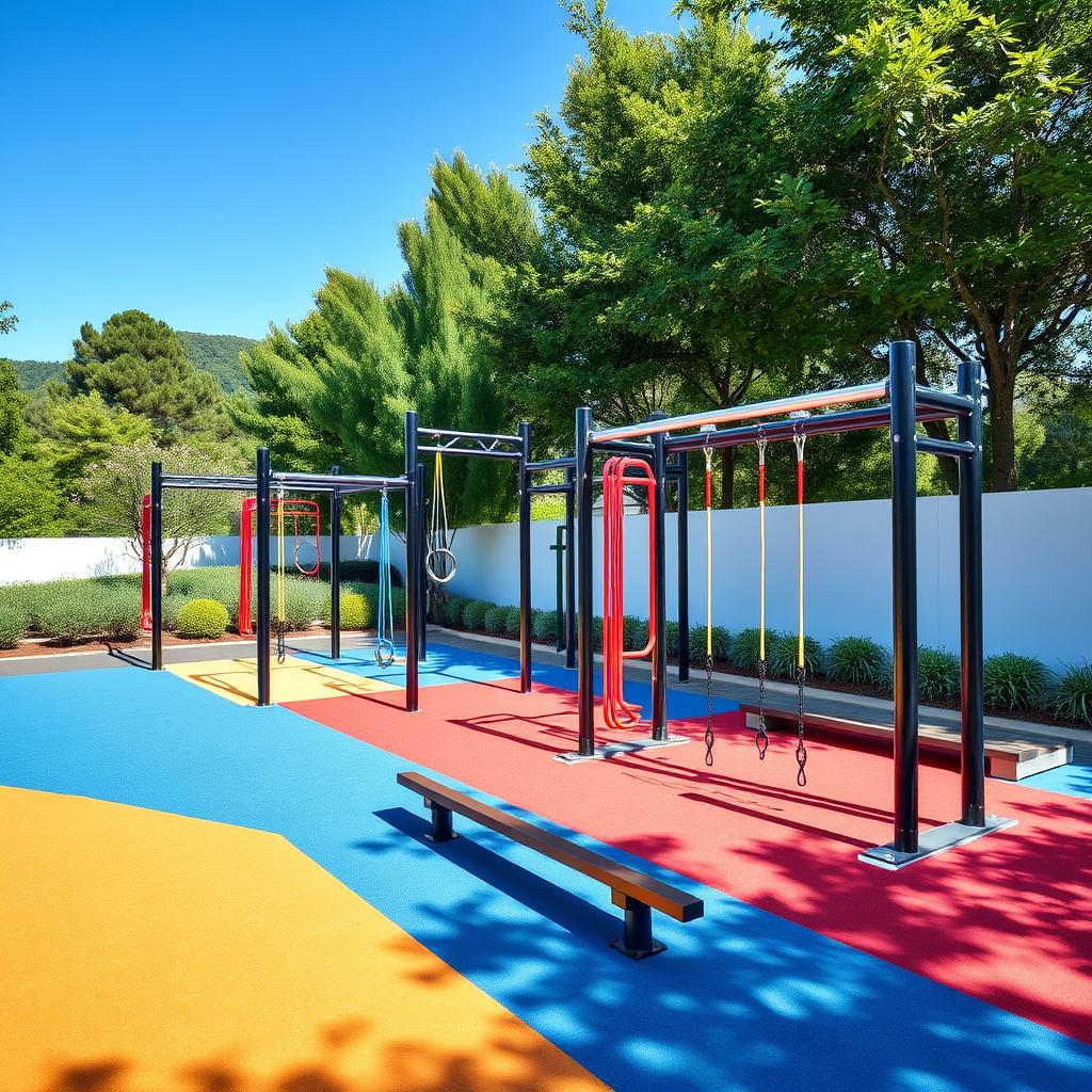 Outdoor exercise stations with rubber flooring